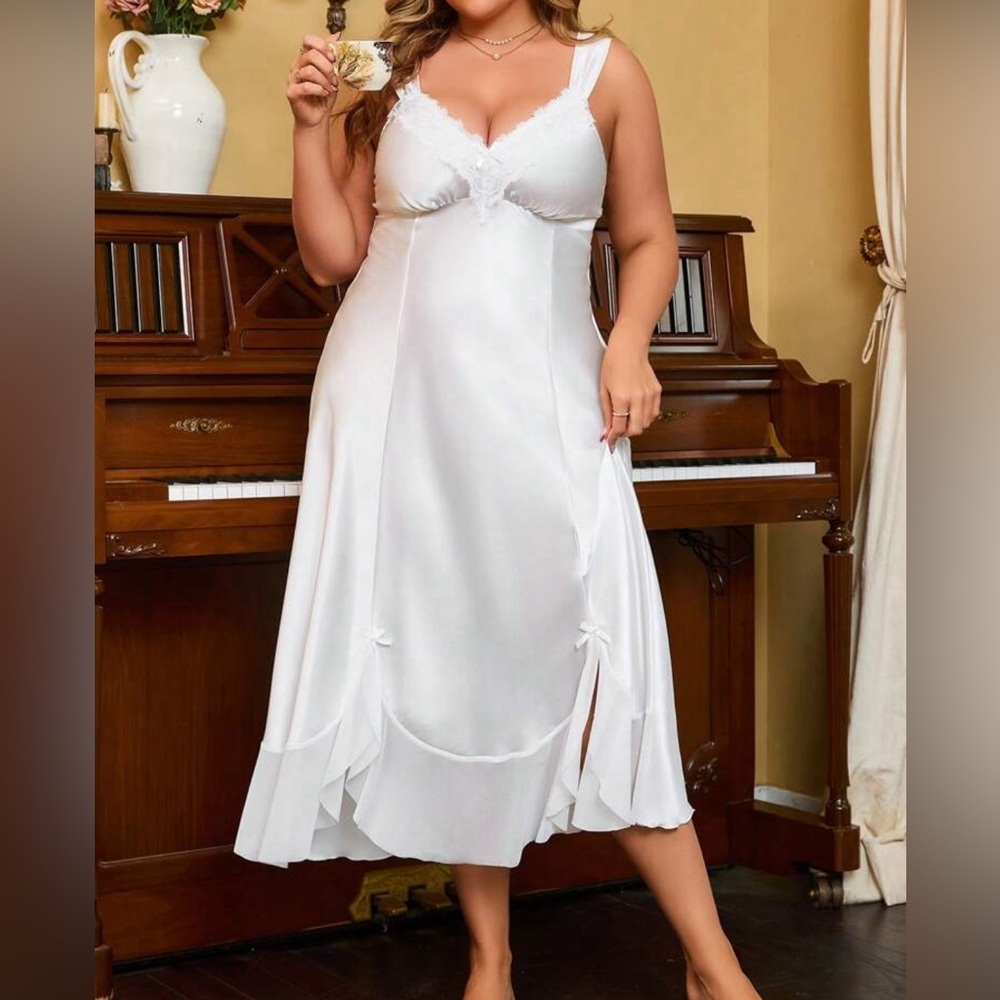 Plus Size Silk Lace Split Slip Dress